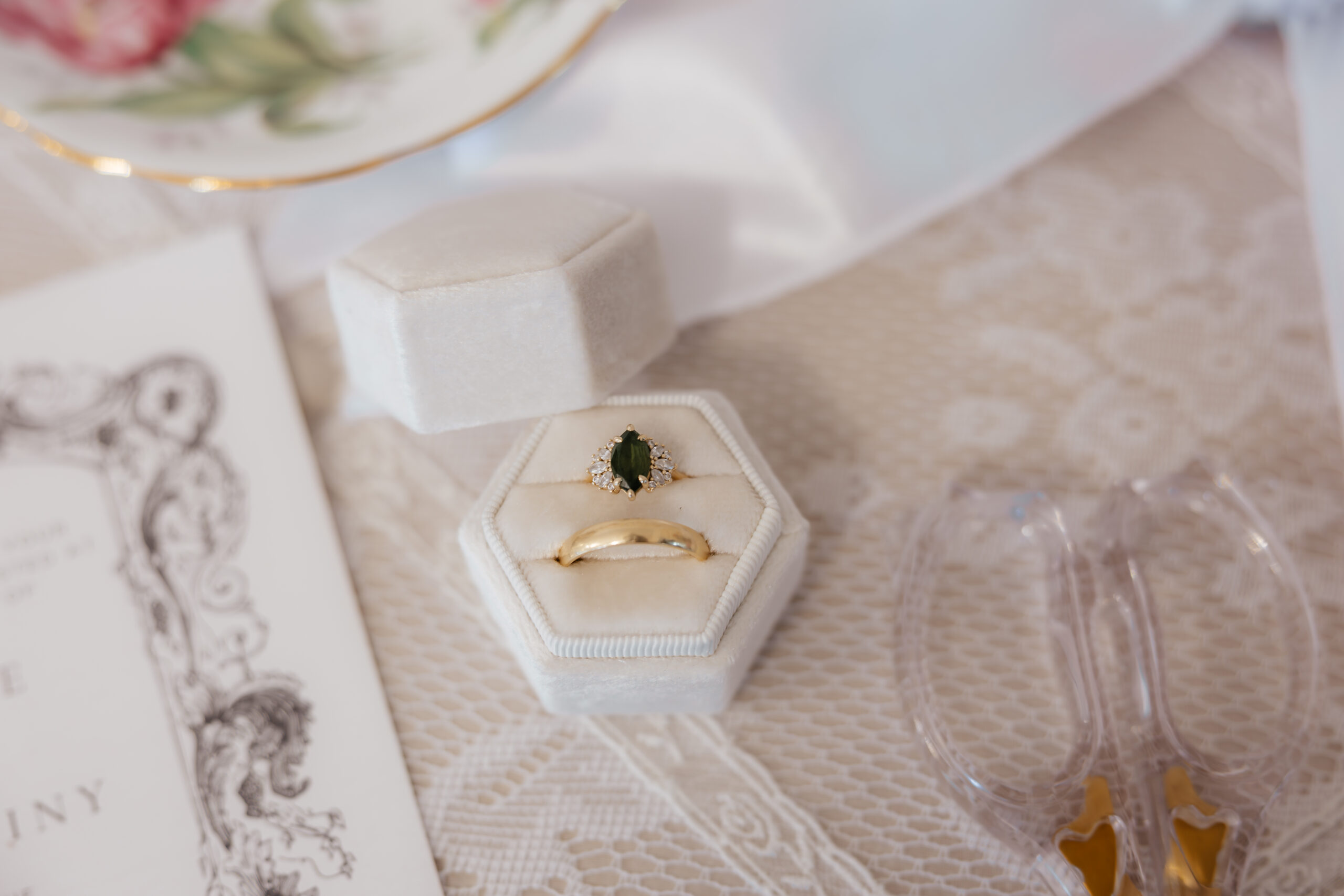 A ring set in a ring box.