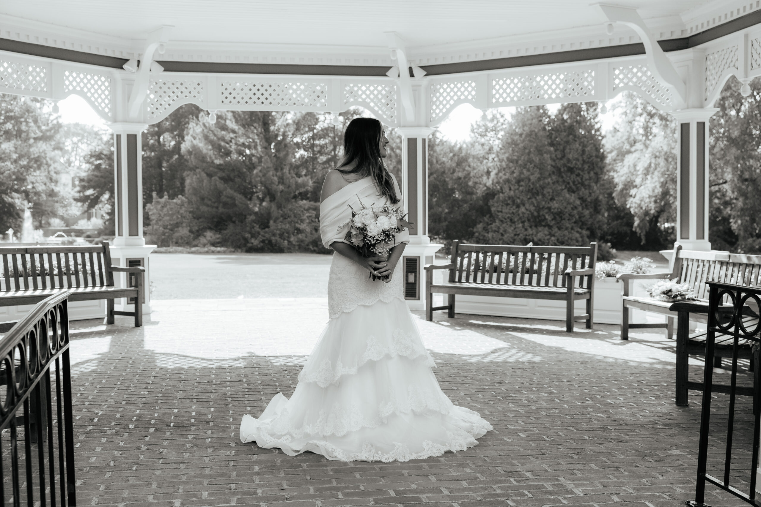 a bride with her bouquet.